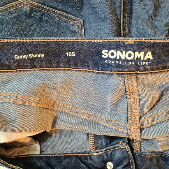 EUC: Sonoma Sze 16S Blue Goods For Life Curvy Skinny Dark Wash Frayed Hem Jeans - Picture 3 of 4